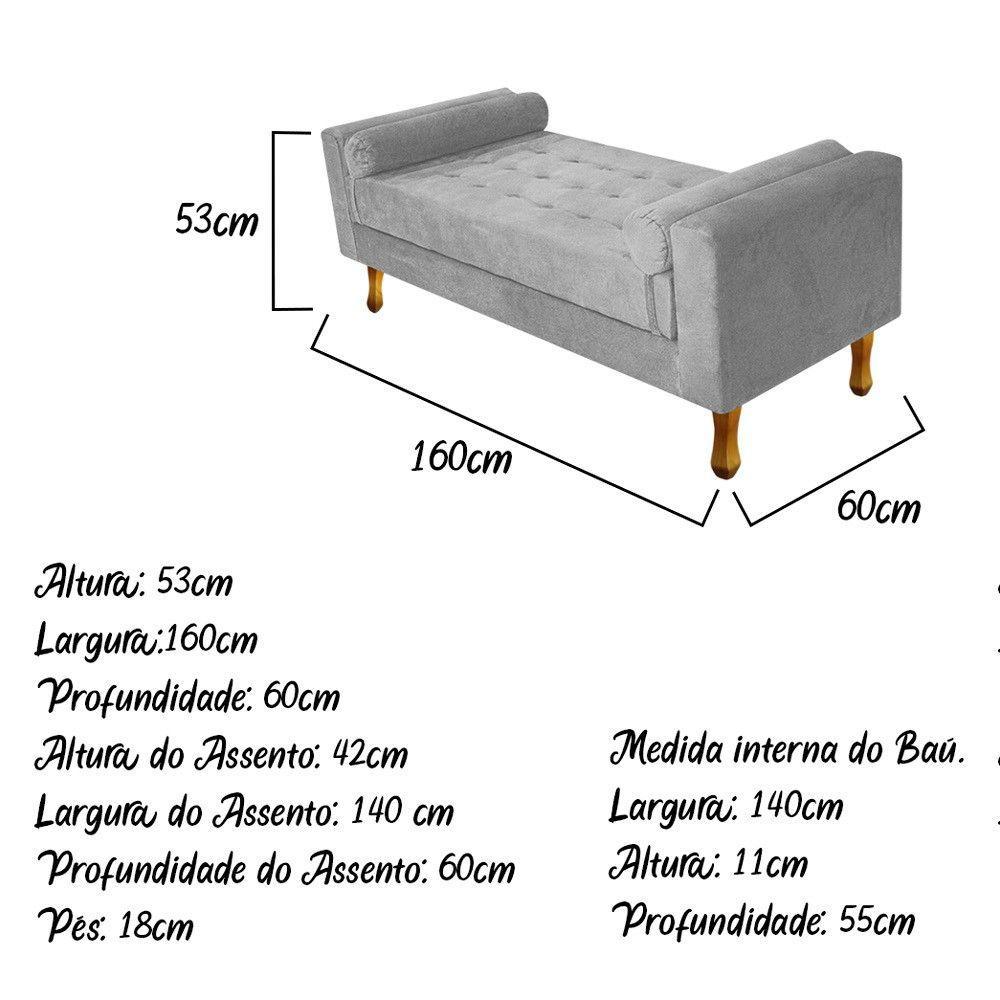 Recamier Baú Félix Queen Size 160cm Suede Cinza Doce Sonho - 5