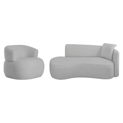 Kit Divã Recamier 150cm E Poltrona Luxo Suíça Lado Esquerdo Linho Cinza Claro