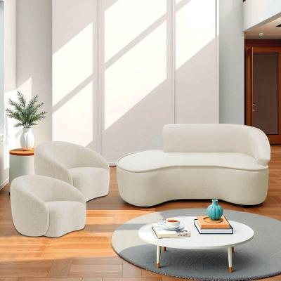 Kit Divã Recamier Orgânico Marrocos 180cm Lado Esquerdo E 2 Poltronas Amore Bouclé Bege