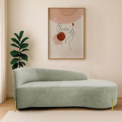 Divã Recamier Orgânico França 140cm Lado Dir Pés Metal Dourado Bouclé Verde Oliva