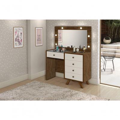 Penteadeira Camarim Luna 9 Gavetas com Espelho LED Retrô MDF Branco Fosco