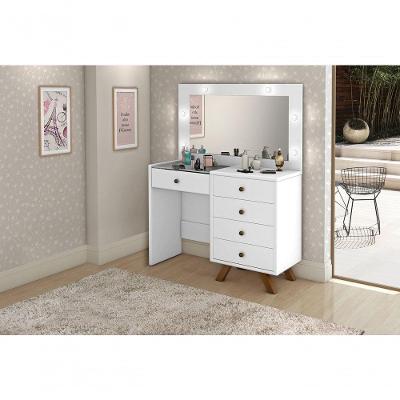 Penteadeira Camarim Luna 9 Gavetas com Espelho LED Retrô MDF Branco Brilhante