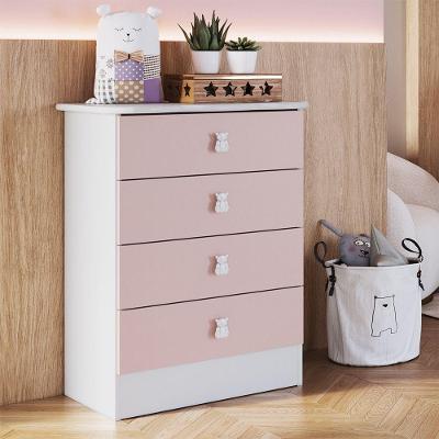 Cômoda Infantil Ursinho Com 4 Gavetas Percasa Rosa