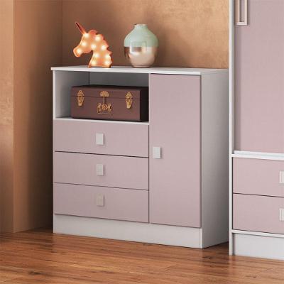 Cômoda Infantil 3 Gavetas 1 Porta Mdp 15mm Percasa Rosa