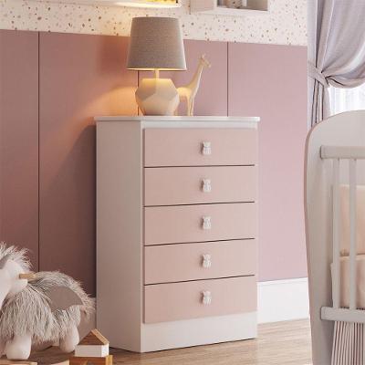 Cômoda Ursinho Infantil Com 5 Gavetas Mdp 15mm Percasa Rosa