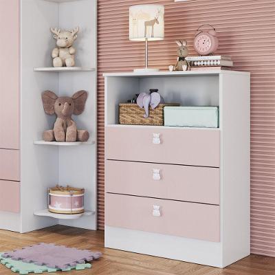 Cômoda Infantil Ursinho Com 3 Gavetas Mdp 15mm Percasa Rosa