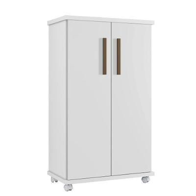 Armário Multiuso Berlim 2 Portas 4 Prateleiras MDF MDP Branco com Rodízios