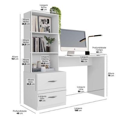 Escrivaninha Retangular Ônix Moderno 2 Gavetas MDF 137,5CM Preto