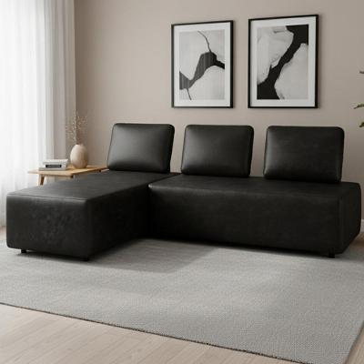 Sofá 3 Lugares Com Chaise 222cm Rovier Sintético Preto Z32 - Mpozenato