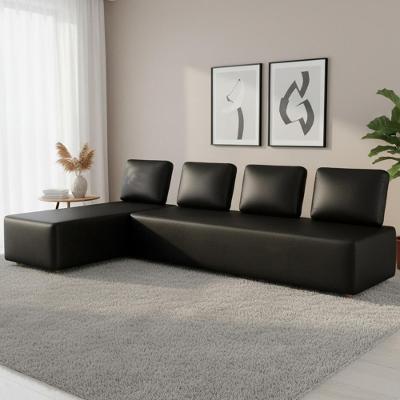 Sofá 4 Lugares Com Chaise 296cm Rovier Sintético Preto Z32 - Mpozenato