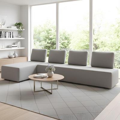 Sofá 4 Lugares Com Chaise 296cm Rovier Veludo Cinza Z32 - Mpozenato
