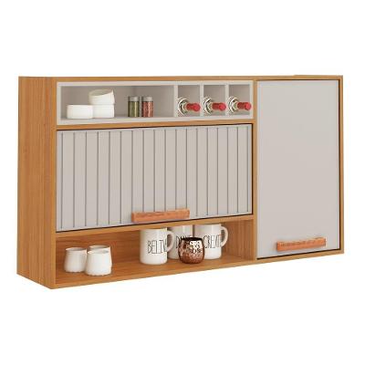 Armário De Cozinha Aéreo 1,20m 2 Portas Com Nicho E Garrafeiro Núbia Itatiaia Madeirado/off White