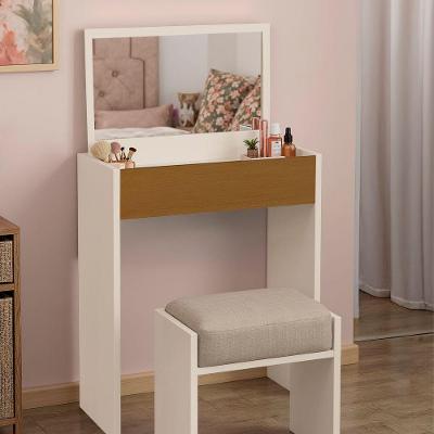Penteadeira Mesa Maquiagem com Espelho LED Madeira MDF Off White