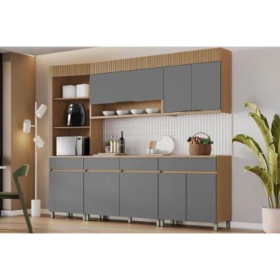 Kit Cozinhas Completas Realeza CZ101 6 Portas 4 Gavetas 100% MDF Amadeirado Titânio