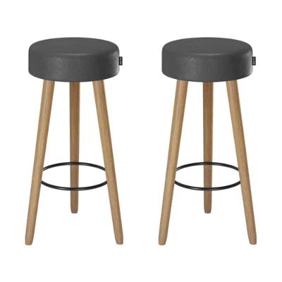 Kit 2 Banquetas Londres Couro Sintético Preto E Madeira Maciça