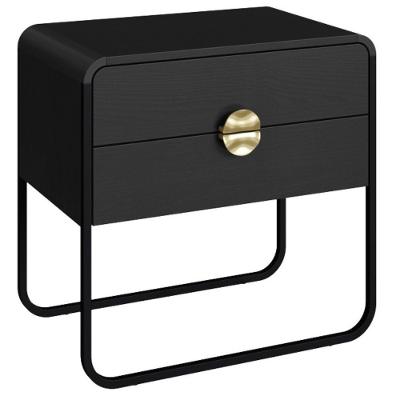 Mesa de Cabeceira Luna 2 Gavetas MDF Contemporâneo Preto Nero para Quarto