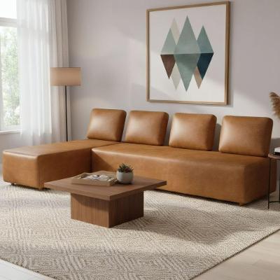 Sofá 4 Lugares Com Chaise 296cm Rovier Sintético Caramelo Z32 - Mpozenato