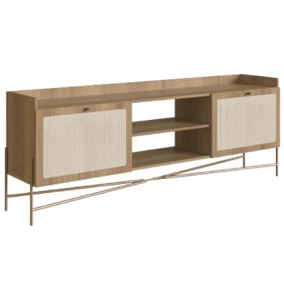Rack Oslo 183CM MDP com Pés em Aço Basculante Amadeirado Contemporâneo Minimalista