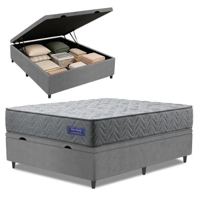 Cama Box Baú Colchão Casal Molas Ensacadas Atlanta 138x188x63cm Apolo Cinza