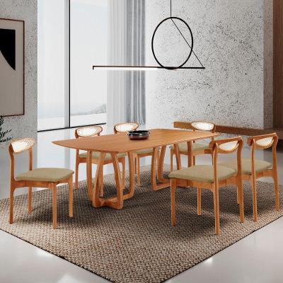 Sala De Jantar Mesa Flora 180cm Tampo E 6 Cadeiras Noronha Ambar/imbuia Nat/cinam. Imbuia