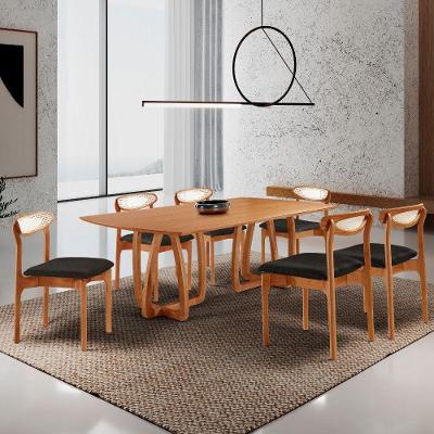 Sala De Jantar Mesa Flora Tampo Barril E 6 Cadeiras Noronha Linho Preto/imbuia Nat/cinam. Imbuia