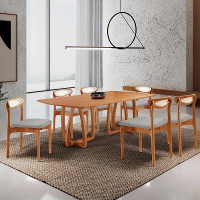 Sala De Jantar Mesa Flora 180cm Tampo E 6 Cadeiras Noronha Quartzo/imbuia Nat/cinam. Imbuia