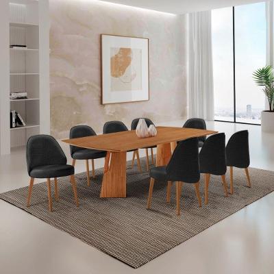 Mesa Florida Tampo Barril Laminado E 8 Cadeiras Suiça Linho Preto/imbuia Nat/cinam. Imbuia