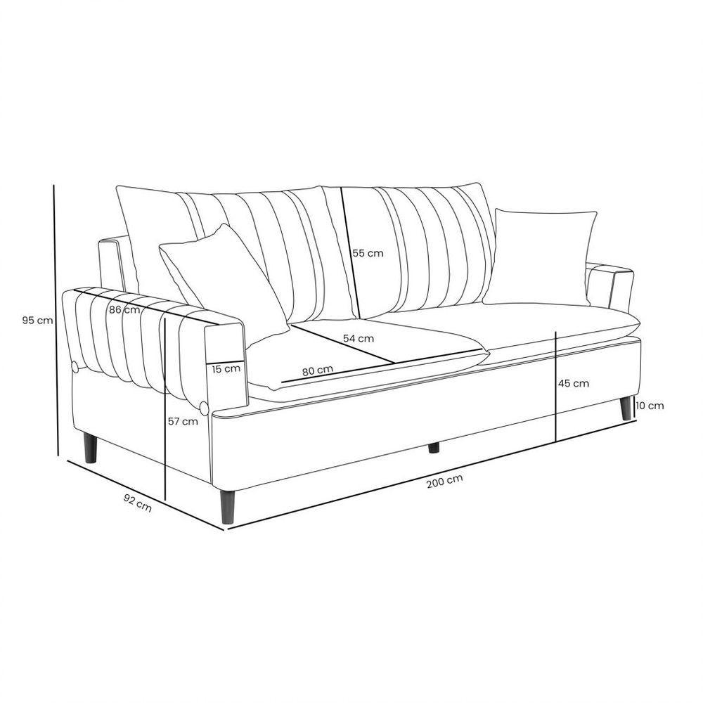 Sofá 3 Lugares 200cm Com Almofadas Veras D05 Suede Cinza - 2