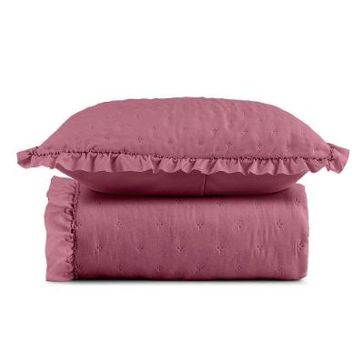 Kit Colcha Cobre Leito 200 Fios Solteiro 2 Peças Bella Babado 100% Poliéster - Rosa