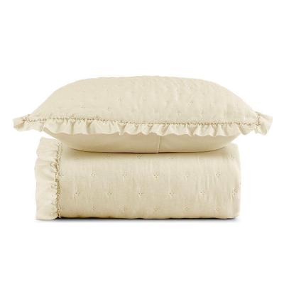 Kit Colcha Cobre Leito 200 Fios Solteiro 2 Peças Bella Babado 100% Poliéster - Marfim