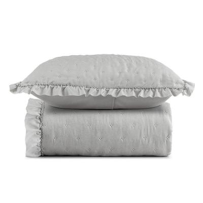 Kit Colcha Cobre Leito 200 Fios Solteiro 2 Peças Bella Babado 100% Poliéster - Cinza