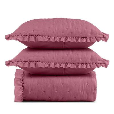 Kit Colcha Cobre Leito 200 Fios Queen 3 Peças Bella Babado 100% Poliéster - Rosa
