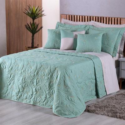 Cobre Leito Melody Queen Bordado Dupla Face 5 Peças Hipercal 180 Fios 100% Poliéster - Verde Malva