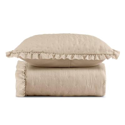 Kit Colcha Cobre Leito 200 Fios Solteiro 2 Peças Bella Babado 100% Poliéster - Bege