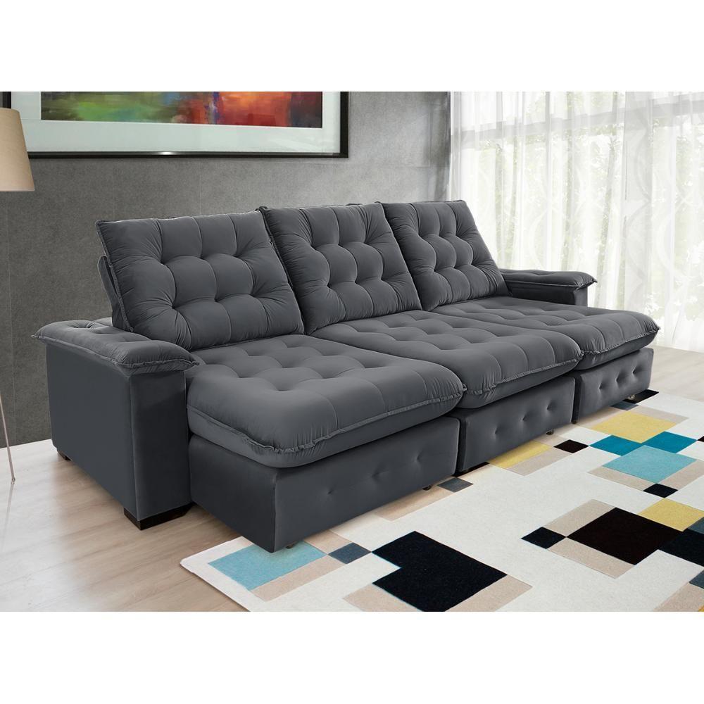 Sofá Coliseu 2.90m Retrátil E Reclinável Super Pillow - Chumbo - 1