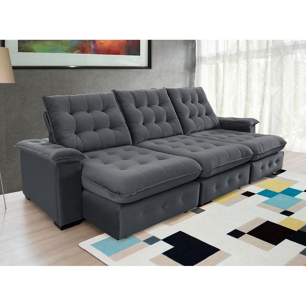 Sofá Coliseu 2.90m Retrátil E Reclinável Super Pillow - Chumbo - 6