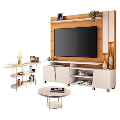 Estante Home Theater Virtus Cinamomo Off White Com Mesa De Centro Sky E Aparador Infinity Off White - Hb Móveis