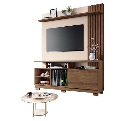 Estante Home Theater Artheo Castanho Off White Com Mesa De Centro Sky Com Tampo De Vidro Off White - Hb Móveis