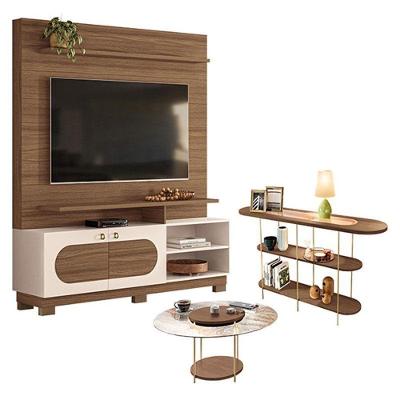 Estante Home Theater Axis Com Mesa De Centro Sky Com Tampo De Vidro E Aparador Infinity Castanho Off White - Hb Móveis