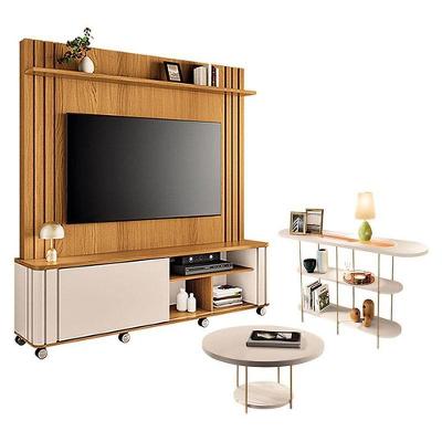 Estante Home Theater Trinus Cinamomo Off White Com Mesa De Centro Sky E Aparador Infinity Off White -hb Móveis