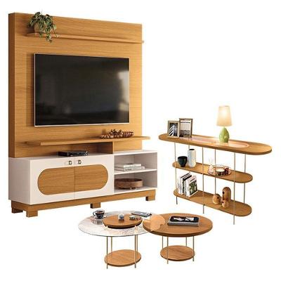 Estante Home Theater Axis Cinamomo Off White Com Kit Mesa De Centro Sky E Aparador Infinity Cinamomo - Hb Móveis