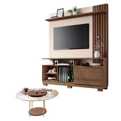 Estante Home Theater Artheo Castanho Off White Com Mesa De Centro Sky Com Tampo De Vidro Castanho - Hb Móveis