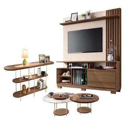 Estante Home Theater Artheo Castanho Off White Com Kit Mesa De Centro Sky E Aparador Infinity Castanho - Hb Móveis
