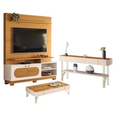 Estante Home Theater Axis Cinamomo Off White Com Mesa De Centro Cadenza E Aparador Vivant Off White Cinamomo - Hb Móveis