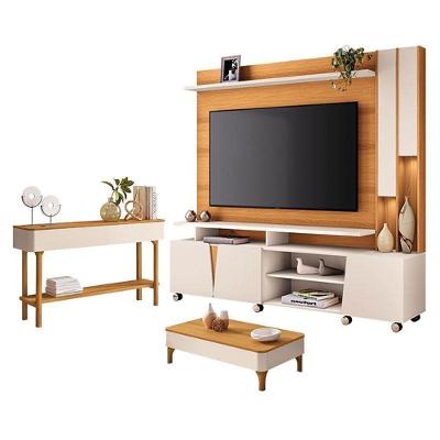 Estante Home Theater Virtus Cinamomo Off White Com Mesa De Centro Liz E Aparador Fiero Off White Cinamomo - Hb Móveis