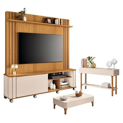 Estante Home Theater Trinus Cinamomo Off White Com Mesa De Centro Liz E Aparador Fiero Off White - Hb Móveis