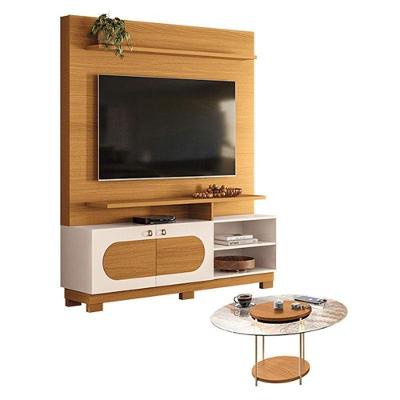 Estante Home Theater Axis Cinamomo Off White Com Mesa De Centro Sky Com Tampo De Vidro Cinamomo - Hb Móveis