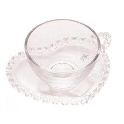 Xicara de Cha com Pires de Coração de Cristal 170ml