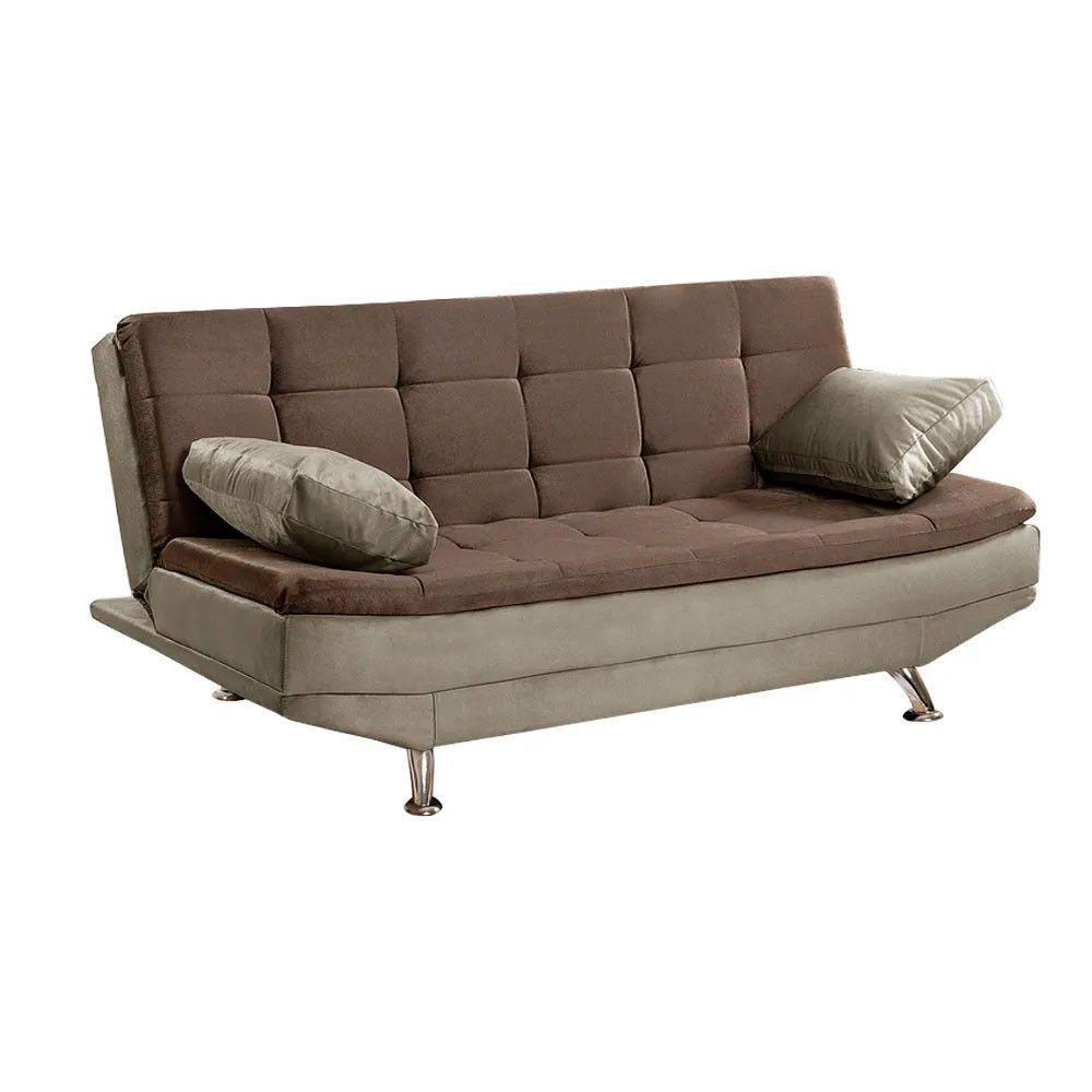 Sofá Cama Valencia 3 Lugares Reclinável Veludo Marrom Chocolate E Marrom Castor - Speciale Home Marrom - 1