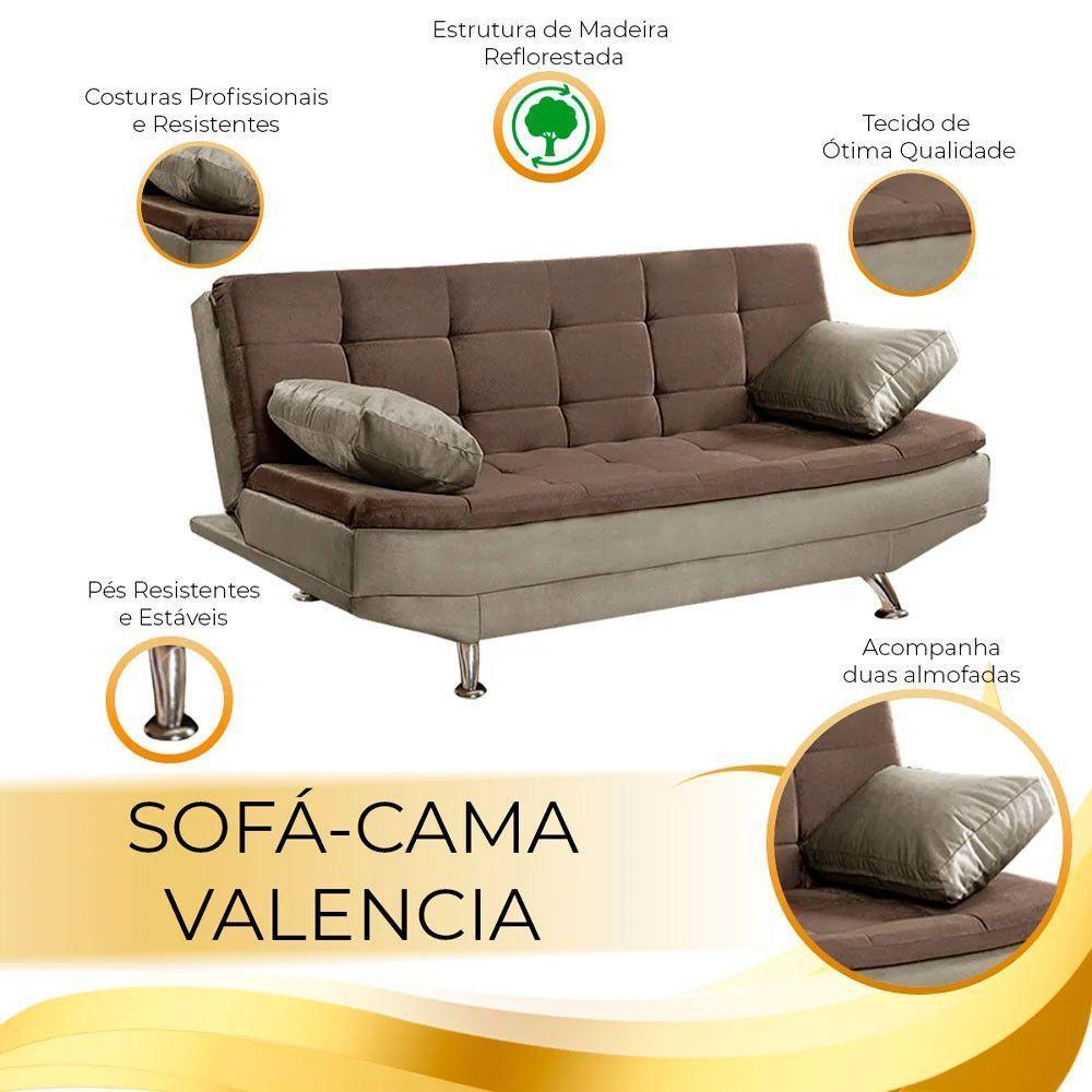 Sofá Cama Valencia 3 Lugares Reclinável Veludo Marrom Chocolate E Marrom Castor - Speciale Home Marrom - 3